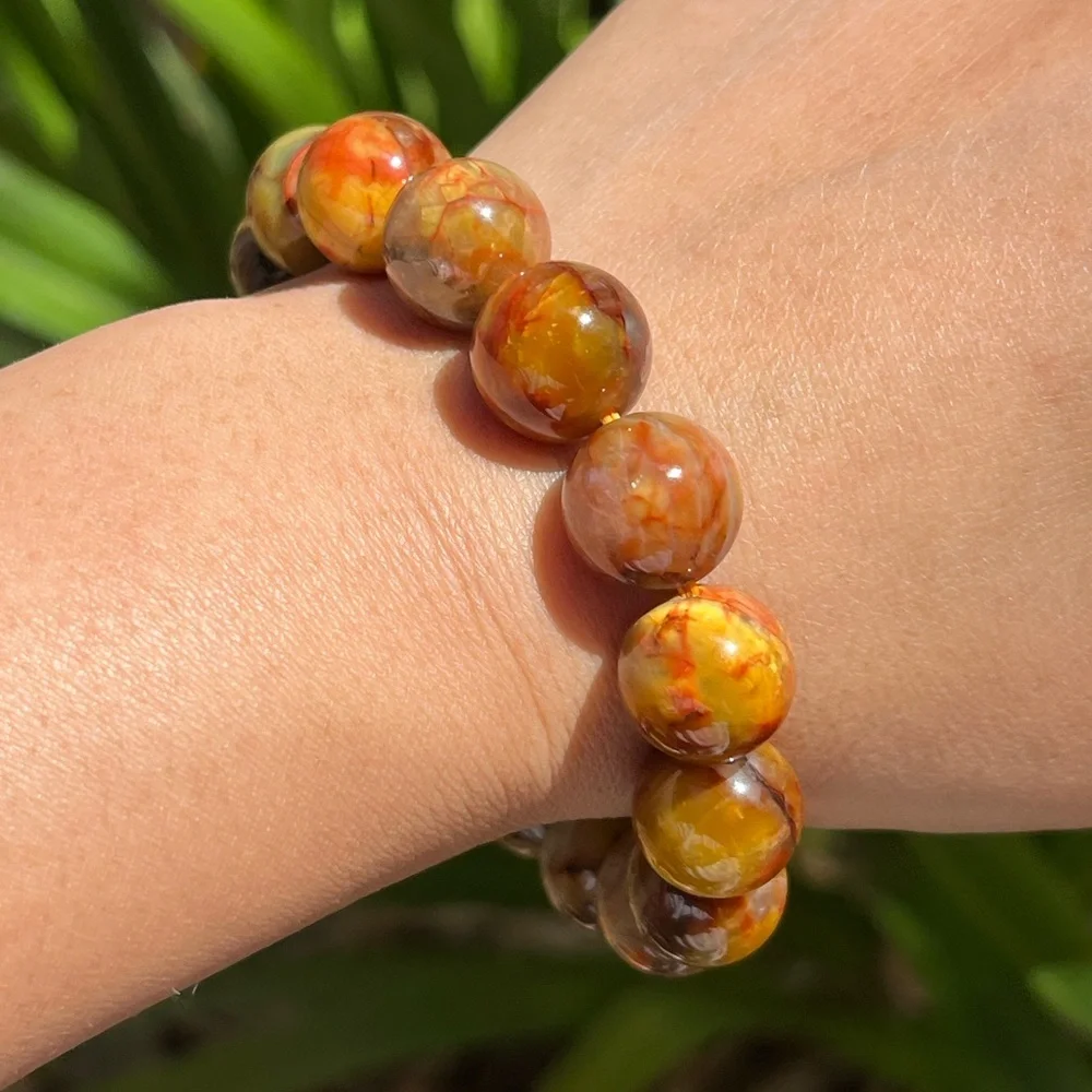 13.5mm stretchable chunky golden‎ pietersite bracelet